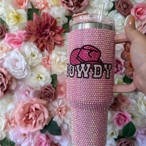 Cowgirl Pink Rhinestone Tumbler with Straw